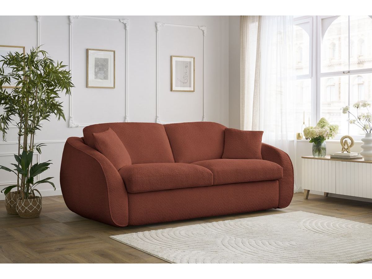 Bobochic Cezanne Schlafsofa 3-Sitzer Bouclé-Stoff Orange, Liegefläche 160 × 194 cm