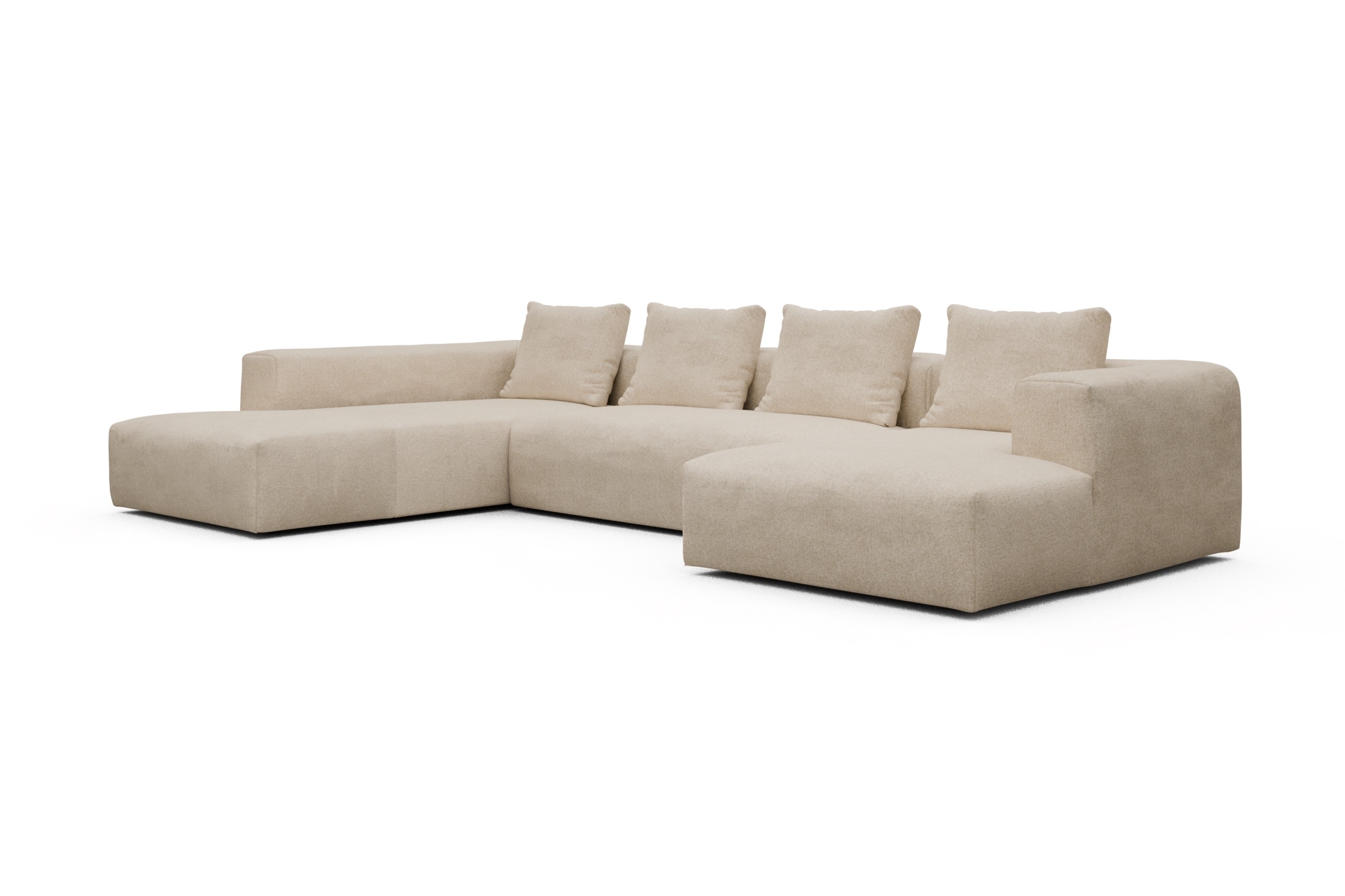 Wohnlandschaft Fred Relax-Ecke links mit 2-Sitzer und Chaiselongue rechts Strukturierter Stoff Casone 496-Natural-Beige