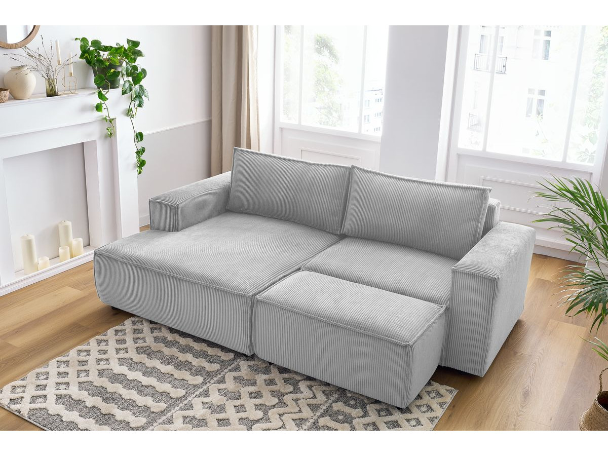 Bobochic Nihad Ecksofa mit Pouf Cordsamt Hellgrau Ecke links