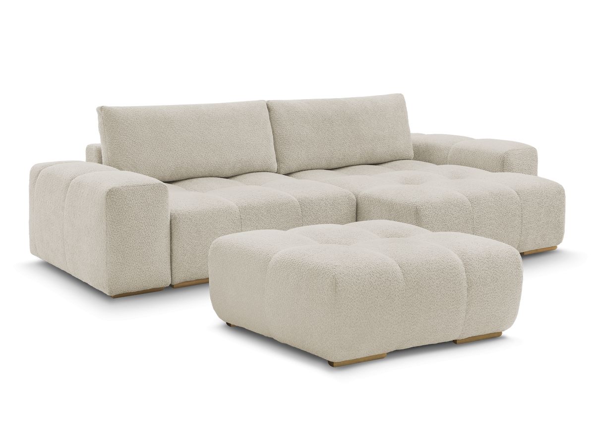 Bobochic Anakin Ecksofa mit Pouf, 2 Kissen Bouclé-Stoff Beige