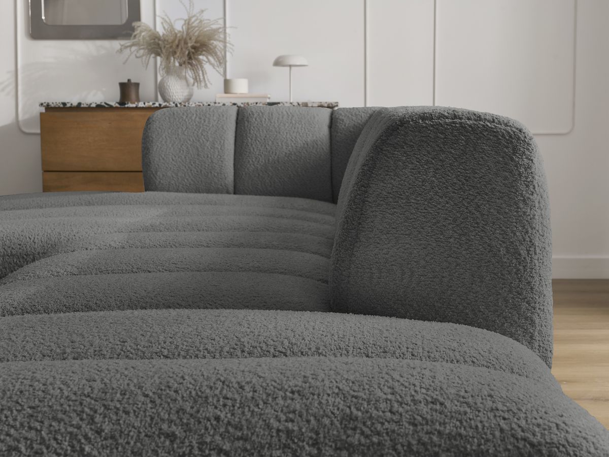 Bobochic Annecy Ecksofa mit Pouf Bouclé-Stoff Dunkelgrau Ecke links