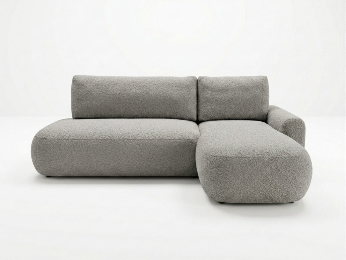 Bobochic Tango Ecksofa mit Schlaffunktion und Bettkasten Bouclé-Stoff Grau Ecke rechts