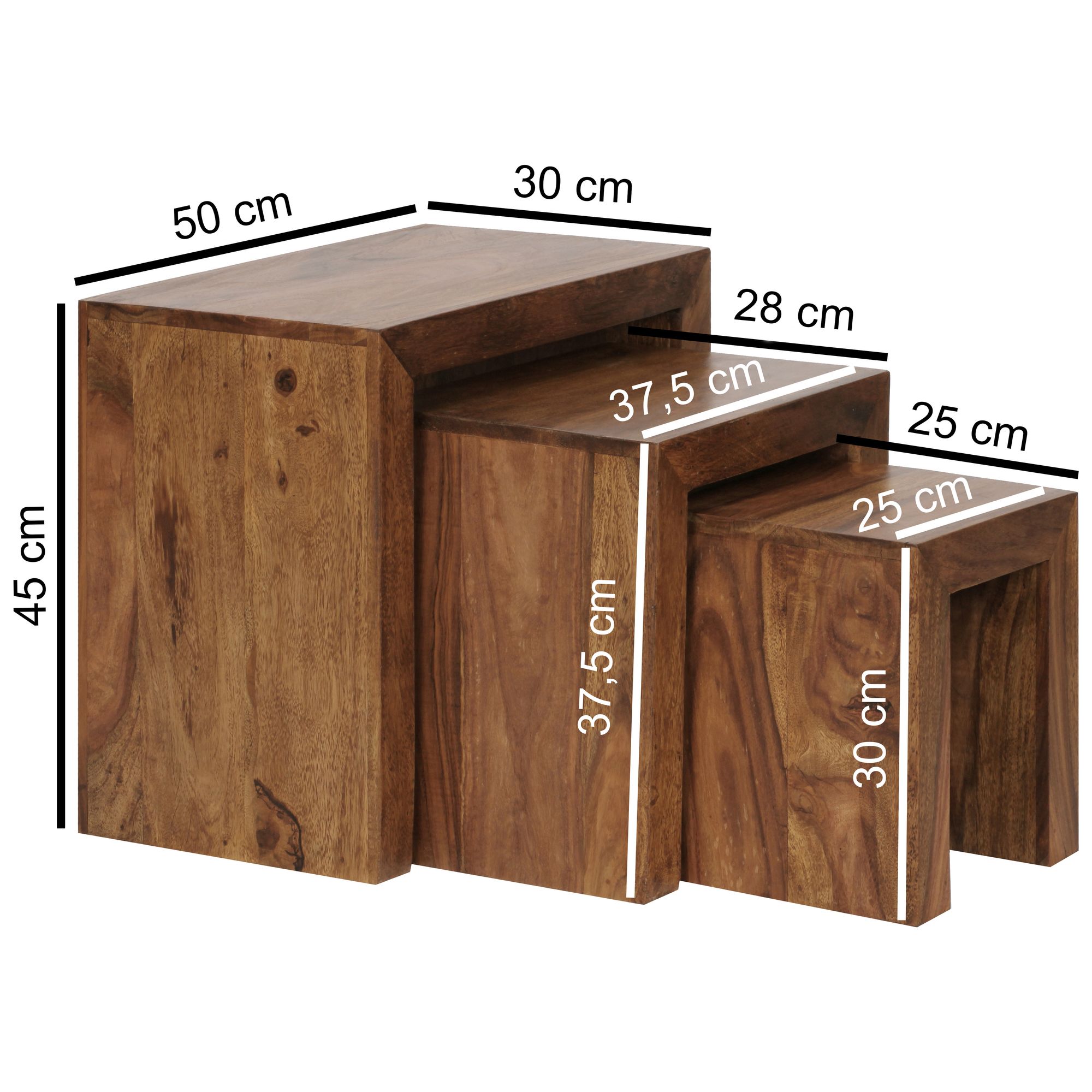 Satztisch 3er-Set Aurland Massivholz Dunkelbraun