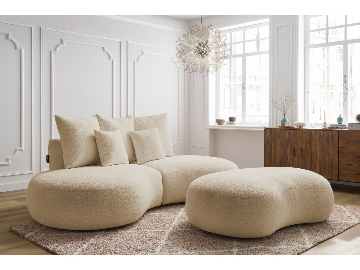 Bobochic Saint-germain Sofa 5-Sitzer mit Pouf Bouclé-Stoff Beige