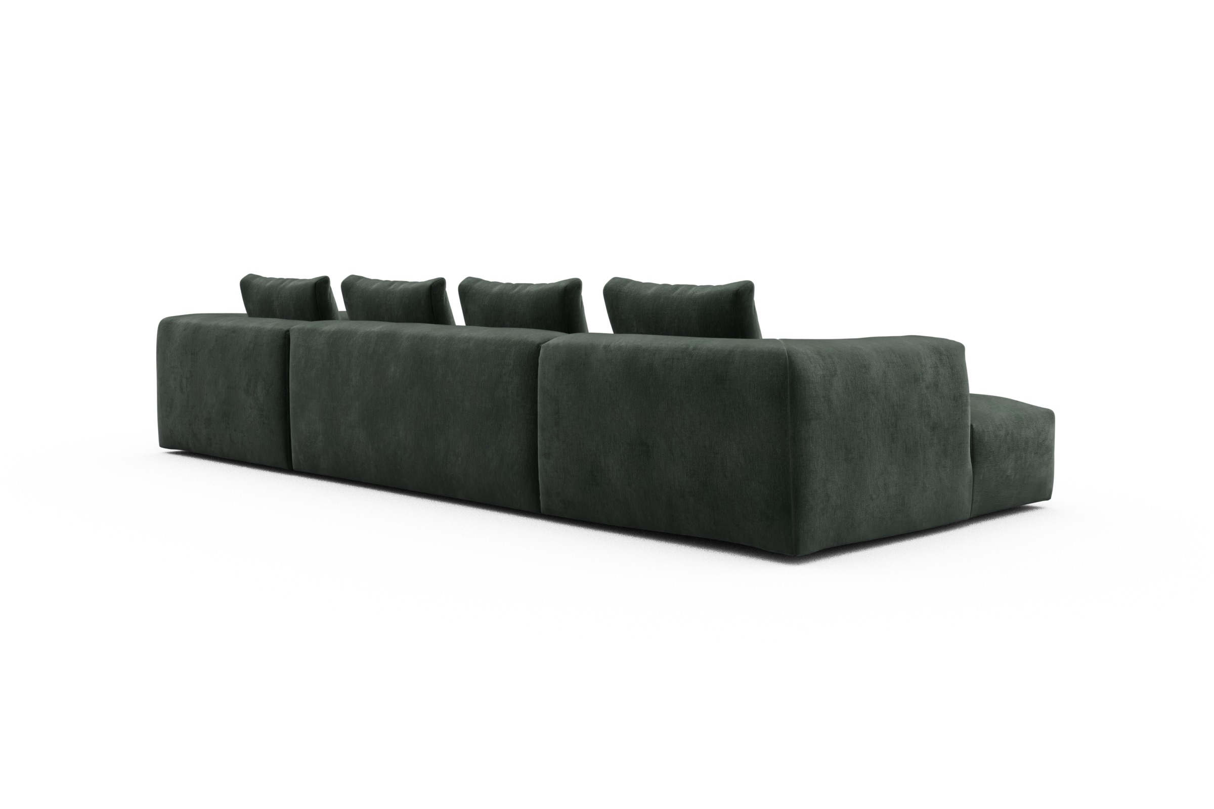 Wohnlandschaft Fred Relax-Ecke rechts mit 2-Sitzer und Chaiselongue links Samt Smooth 814-Laurel-Green