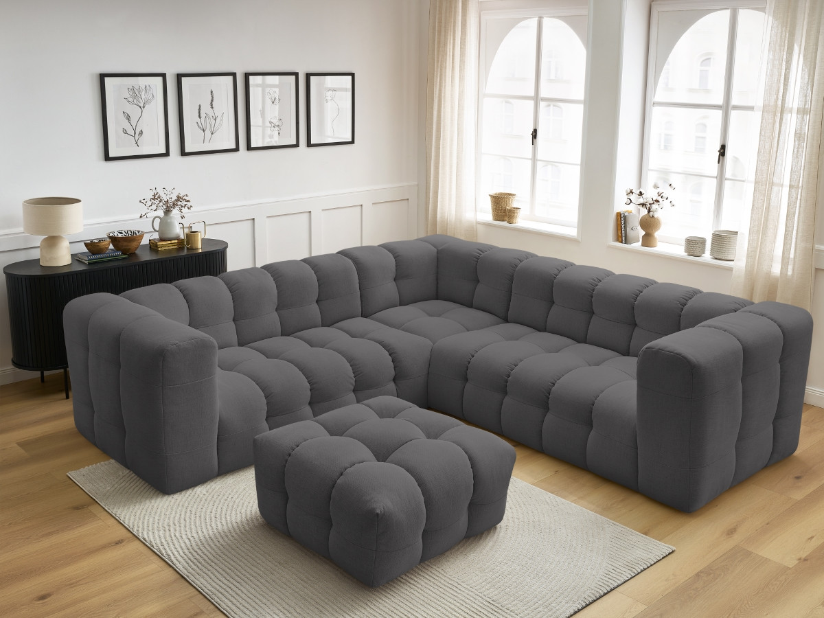 Bobochic Cloud Ecksofa mit Pouf 268 × 110 cm Stoff Dunkelgrau