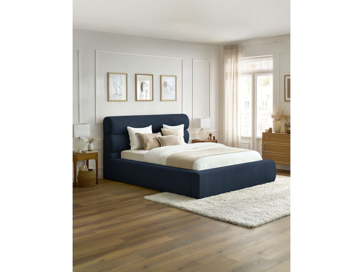 Bobochic Jagna Polsterbett mit Bettkasten Stoff Dunkelblau, Liegefläche 180 × 200 cm