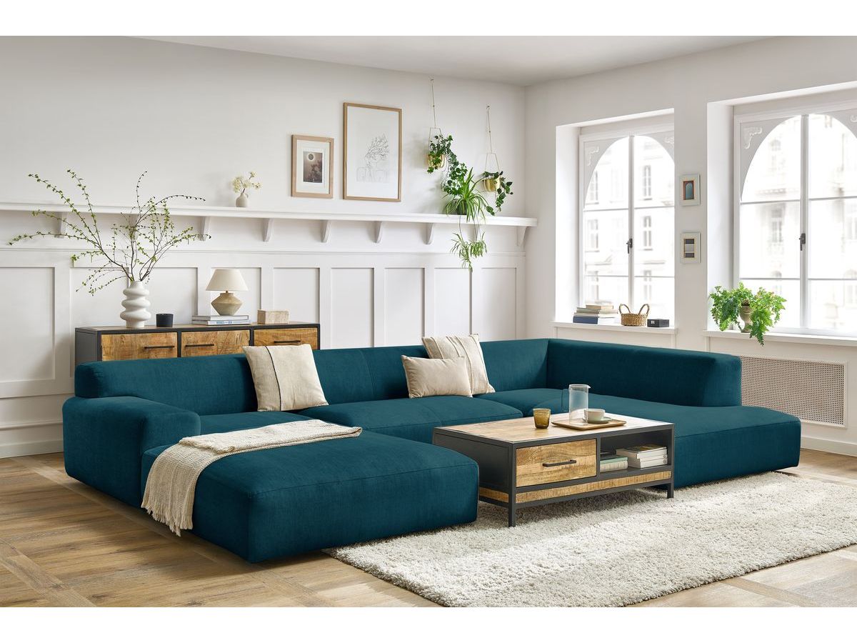 Bobochic Lavena Wohnlandschaft 359 × 220 cm Samt Dunkelblau Ecke links