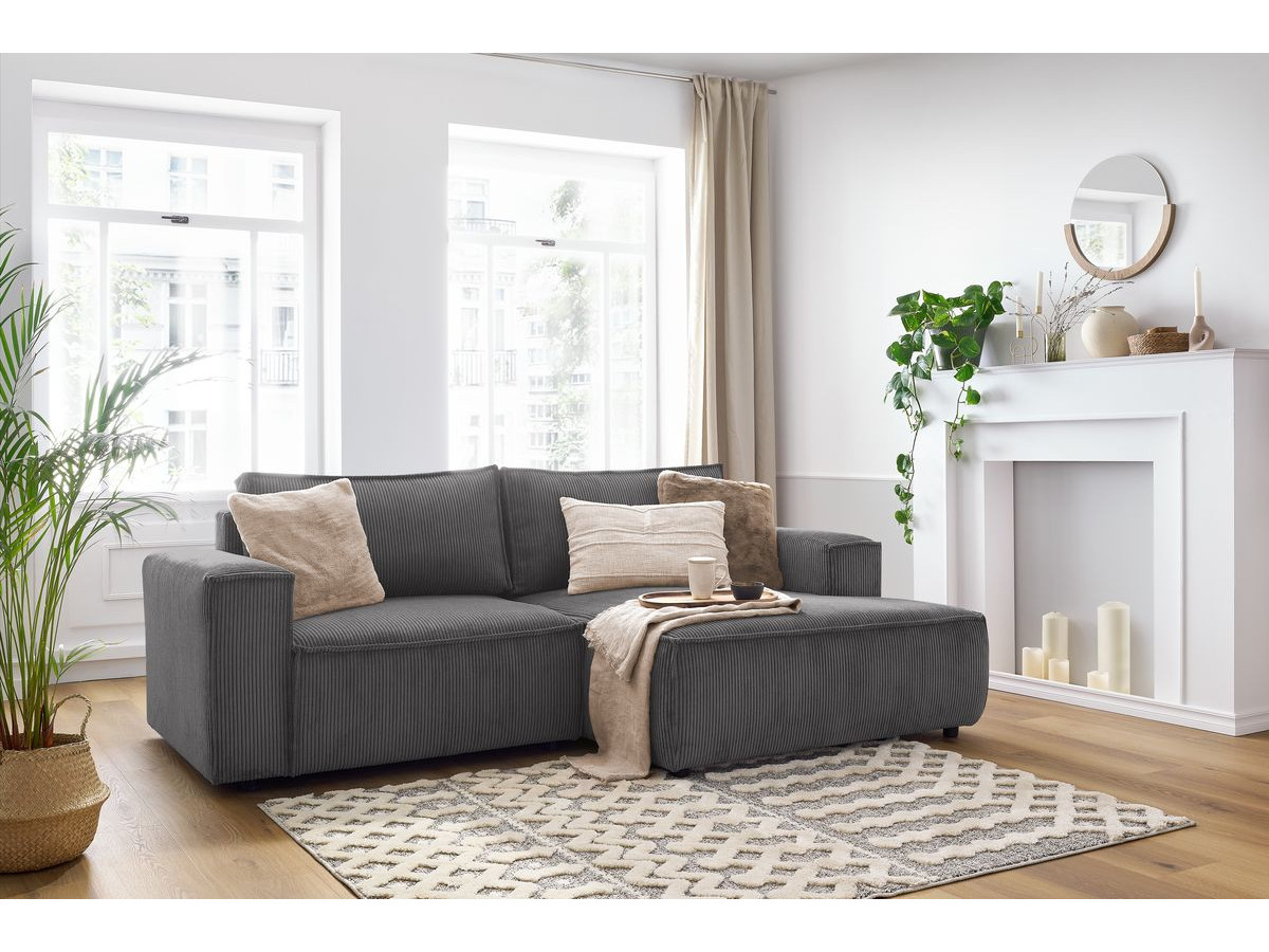 Bobochic Nihad Ecksofa Cordsamt Dunkelgrau Ecke rechts
