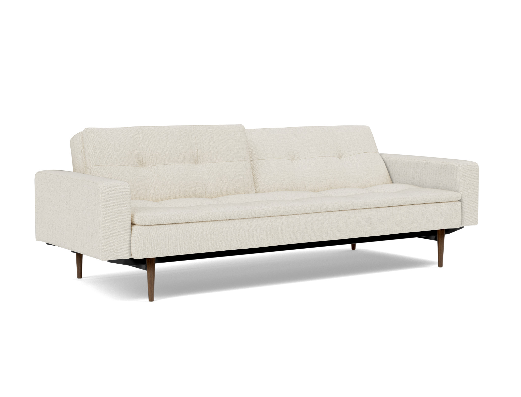 Schlafsofa Dublexo mit Armlehnen Boucle Skandi 531-Off-White Beine Styletto Eiche dunkel
