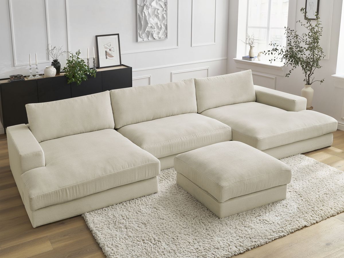 Bobochic Leonard Wohnlandschaft mit Pouf 404 × 159 cm Cordsamt Beige