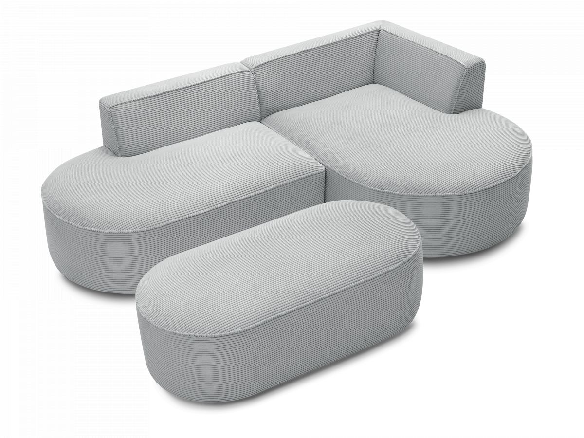 Bobochic Rousseau Ecksofa mit Pouf Cordsamt Hellgrau Ecke rechts