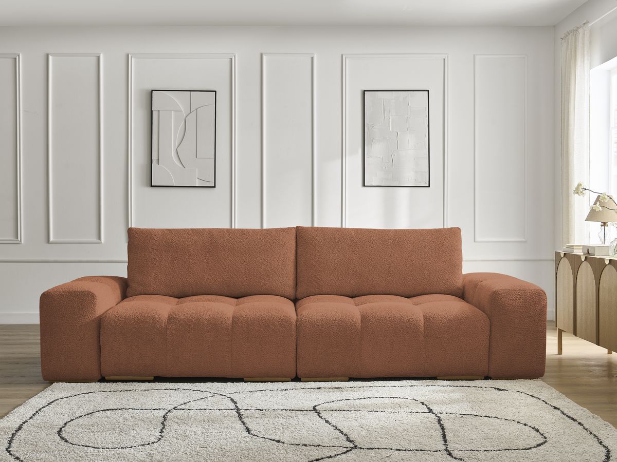 Bobochic Anakin Sofa 3-Sitzer, 2 Kissen Bouclé-Stoff Orange