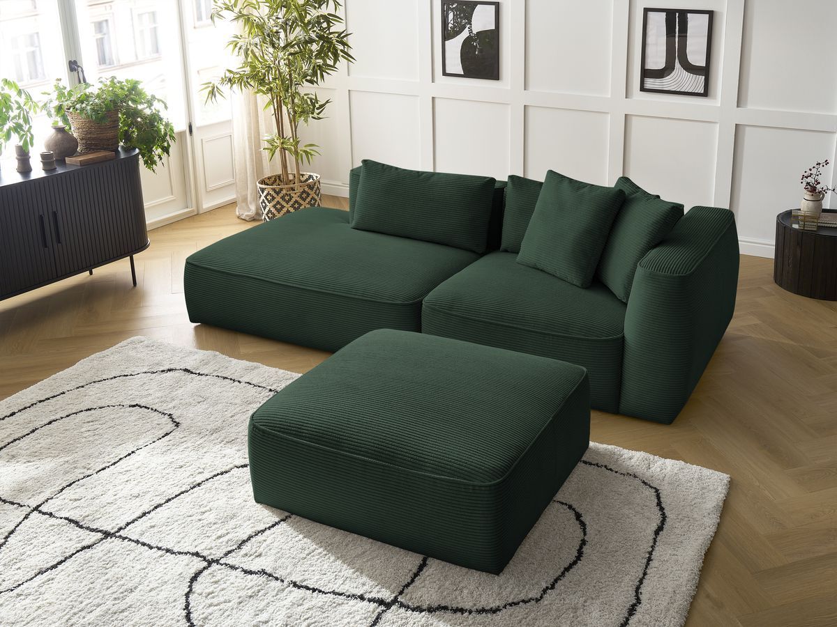 Bobochic Leopold Sofa 4-Sitzer mit Pouf Cordsamt Dunkelgrün Armlehne rechts
