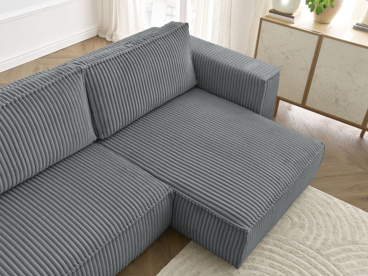Bobochic Chelsea Ecksofa mit Schlaffunktion und Bettkasten Breitcord weich Dunkelgrau