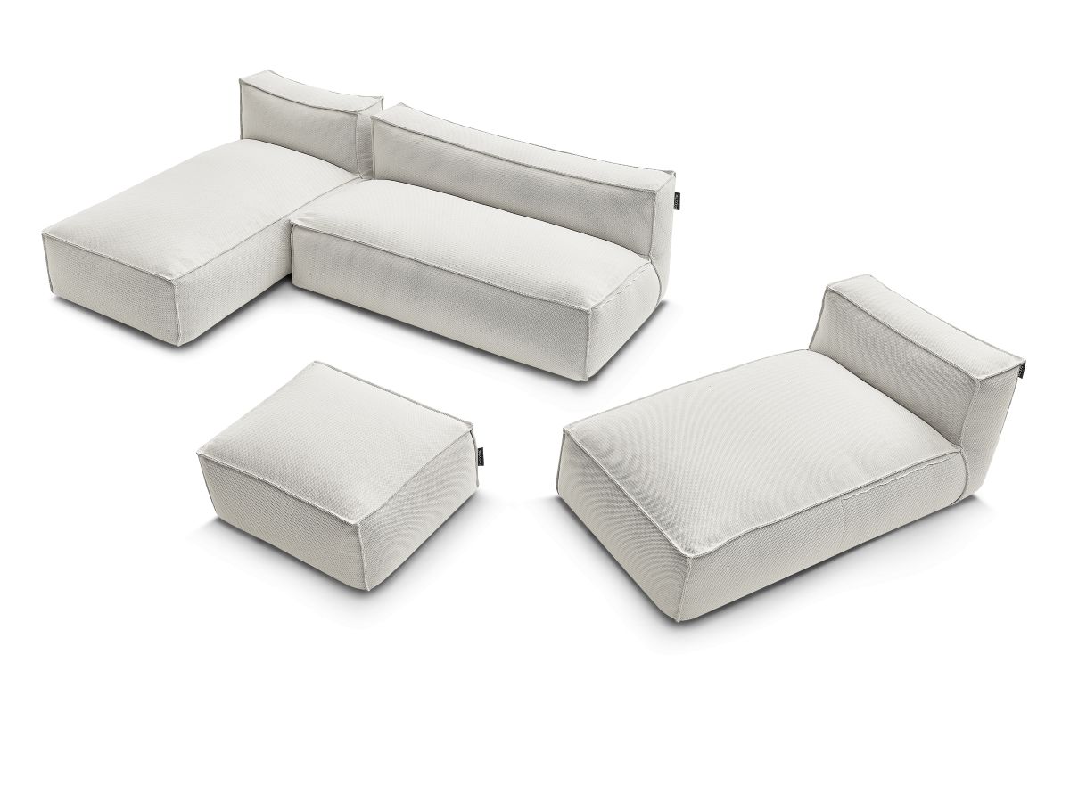 Bobochic Biarritz Gartensofa 4-Sitzer mit Pouf 332 × 168 cm Melange-Stoff Beige