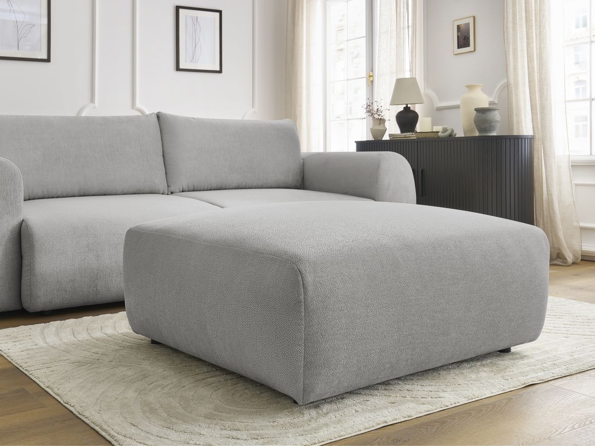 Bobochic Lucien Schlafsofa 4-Sitzer mit Bettkasten und Pouf Stoff Hellgrau