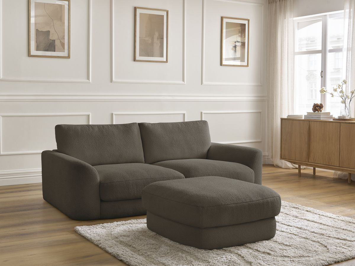 Bobochic Leonore Sofa 3-Sitzer mit Pouf Bouclé-Stoff Braun