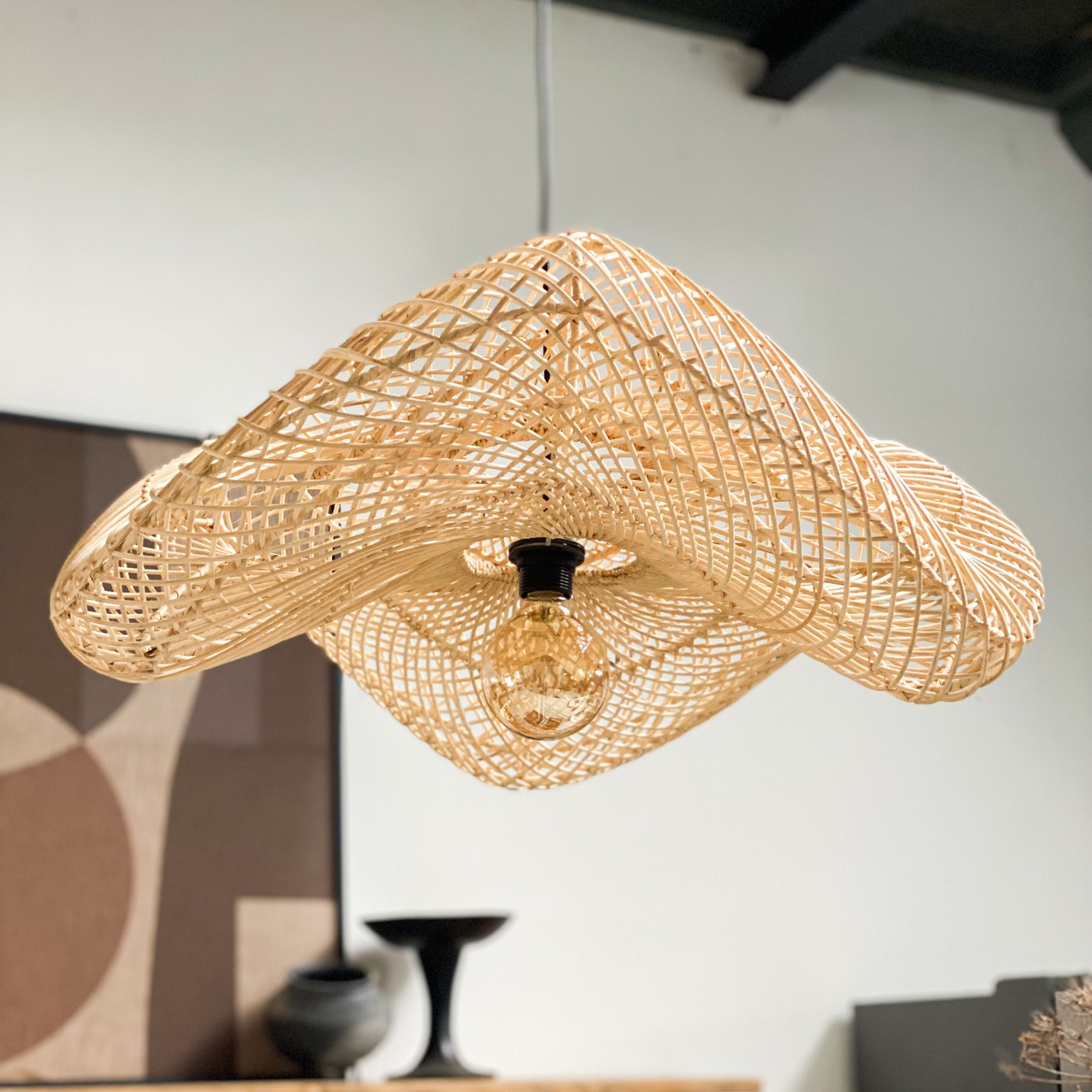 Raw Materials Wave Rattan-Hängeleuchte L Ø 71x26cm