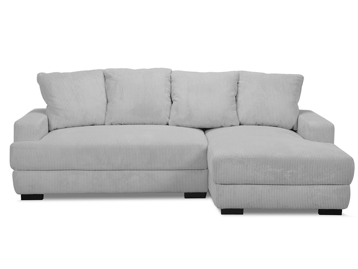 Bobochic Campi Ecksofa mit Schlaffunktion und Bettkasten Cordsamt Hellgrau Ecke rechts