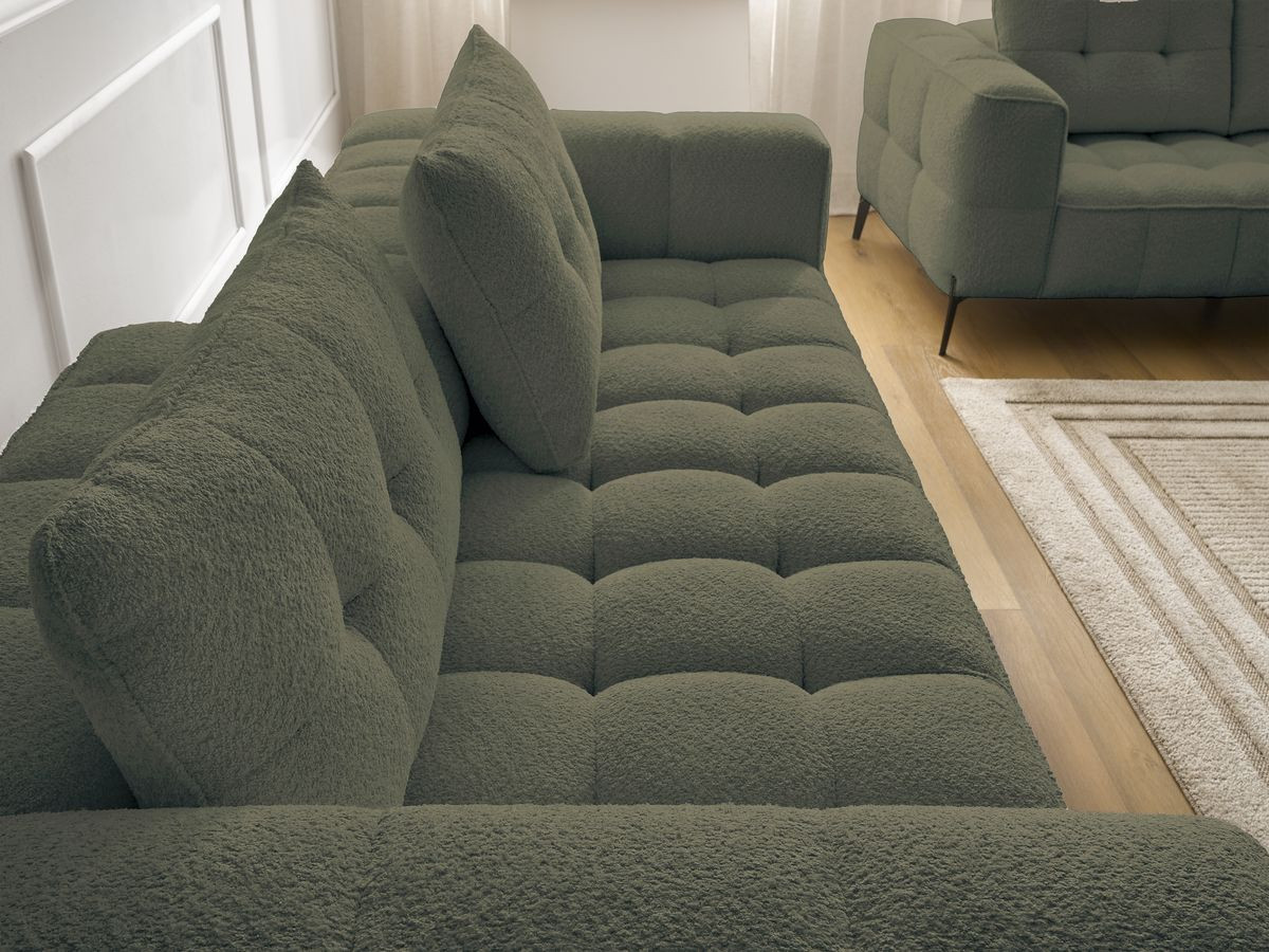 Bobochic Anis Sofa 5-Sitzer mit Pouf Bouclé-Stoff Grün