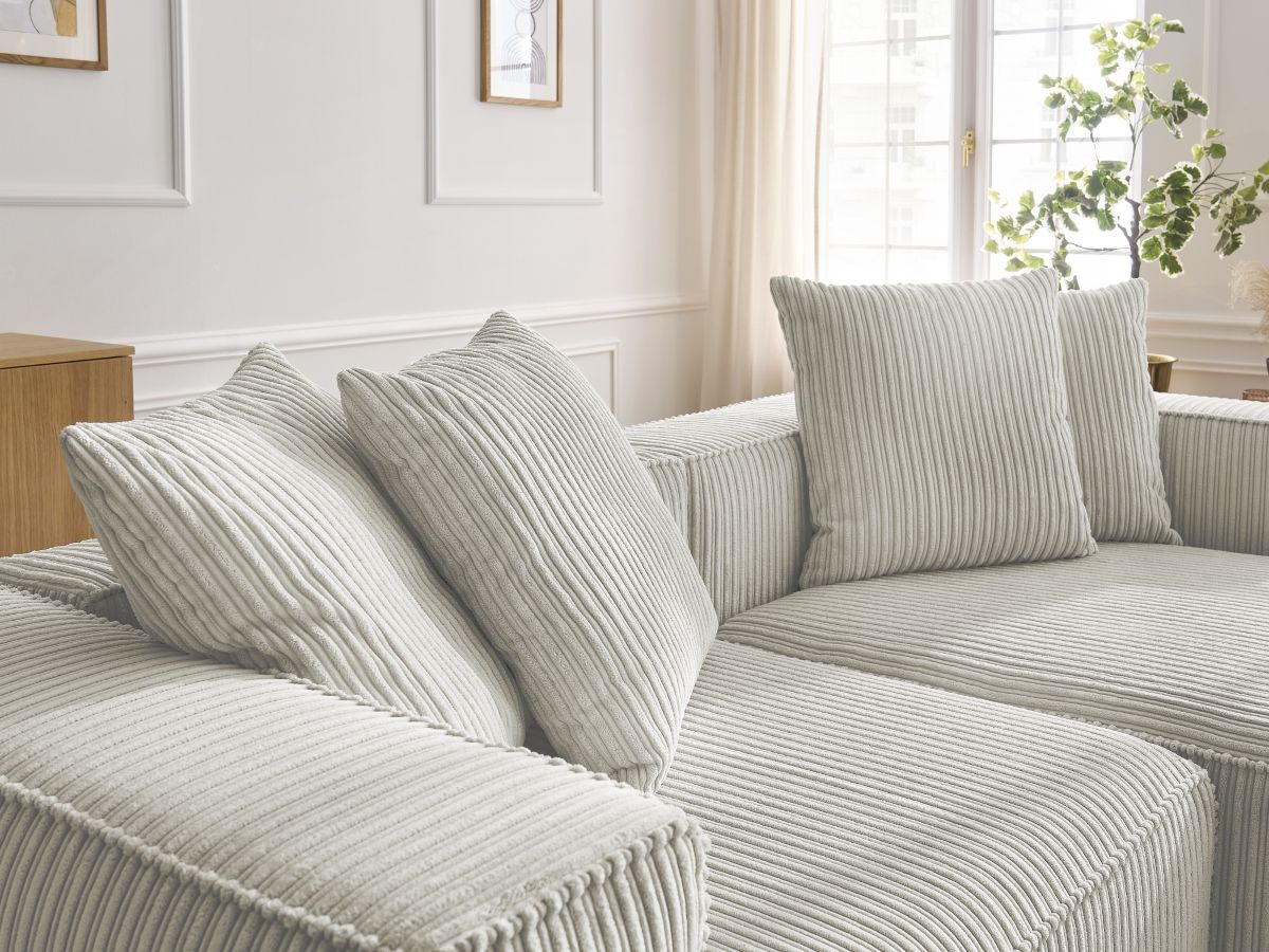 Bobochic Nina Ecksofa Cordsamt Hellgrau Ecke rechts
