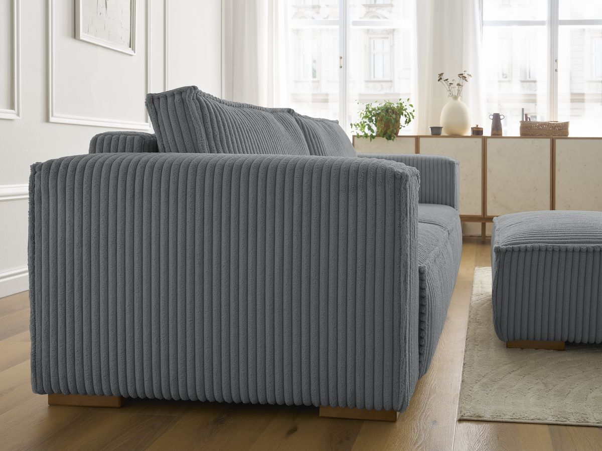 Bobochic Chelsea Sofa 4-Sitzer mit Pouf Breitcord weich Dunkelgrau