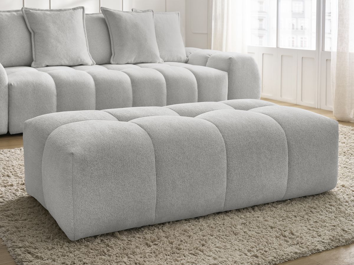 Bobochic Everest Schlafsofa 3-Sitzer mit Bettkasten und Pouf, 5 Kissen Melange-Stoff Hellgrau