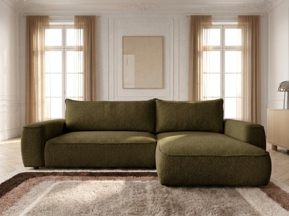 Bobochic Honore Ecksofa mit Schlaffunktion und Bettkasten Chenille Grün