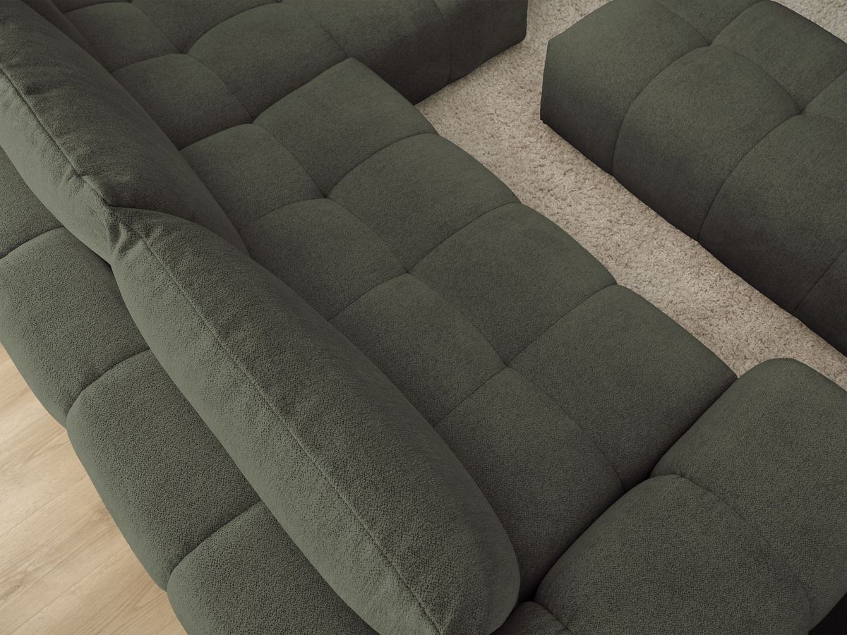 Bobochic Everest Ecksofa mit Schlaffunktion und Bettkasten und Pouf 318 × 180 cm, 3 Kissen Melange-Stoff Grün Ecke rechts