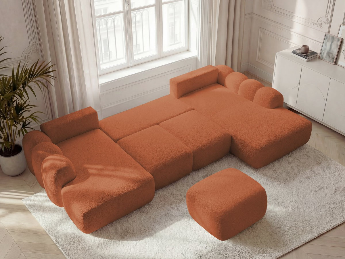 Bobochic Montaigne Wohnlandschaft mit Pouf Bouclé-Stoff Orange Ecke links