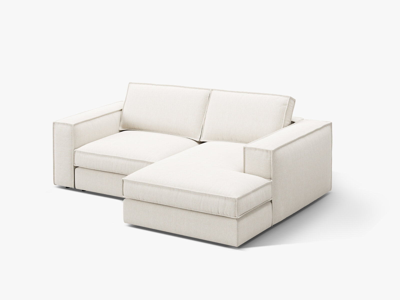 Micadoni modulares Ecksofa Pola 2-Sitzer kleine Version Rechts Strukturierter Stoff Babel Weiß