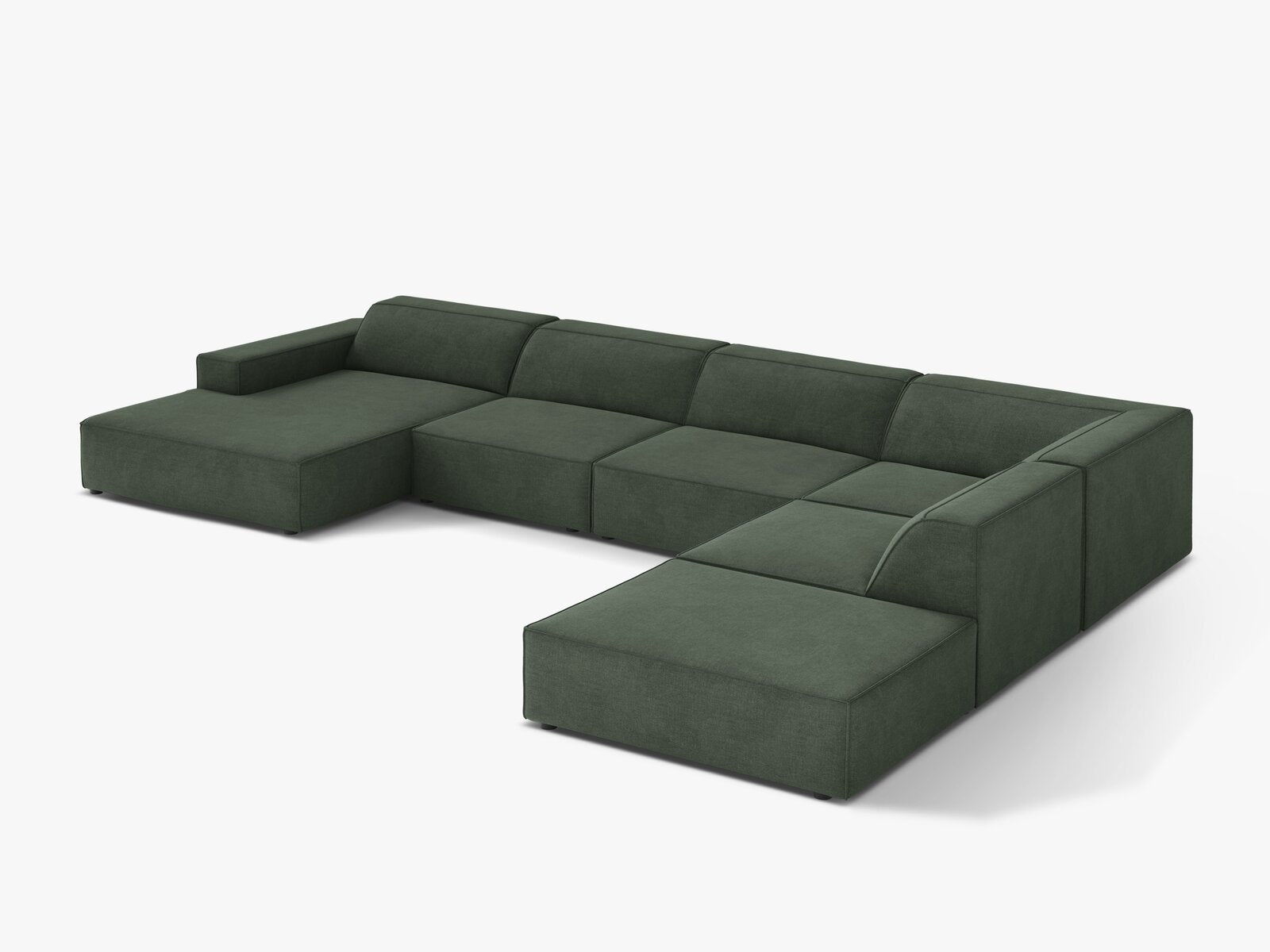 Micadoni Panorama-Ecksofa Jodie 7-Sitzer Strukturierter Stoff Liberty Moßgrün Rechts