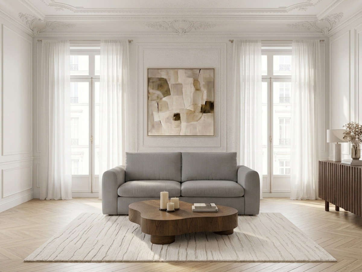 Bobochic Archi Schlafsofa 3-Sitzer Cordsamt Grau, Liegefläche 140 × 190 cm