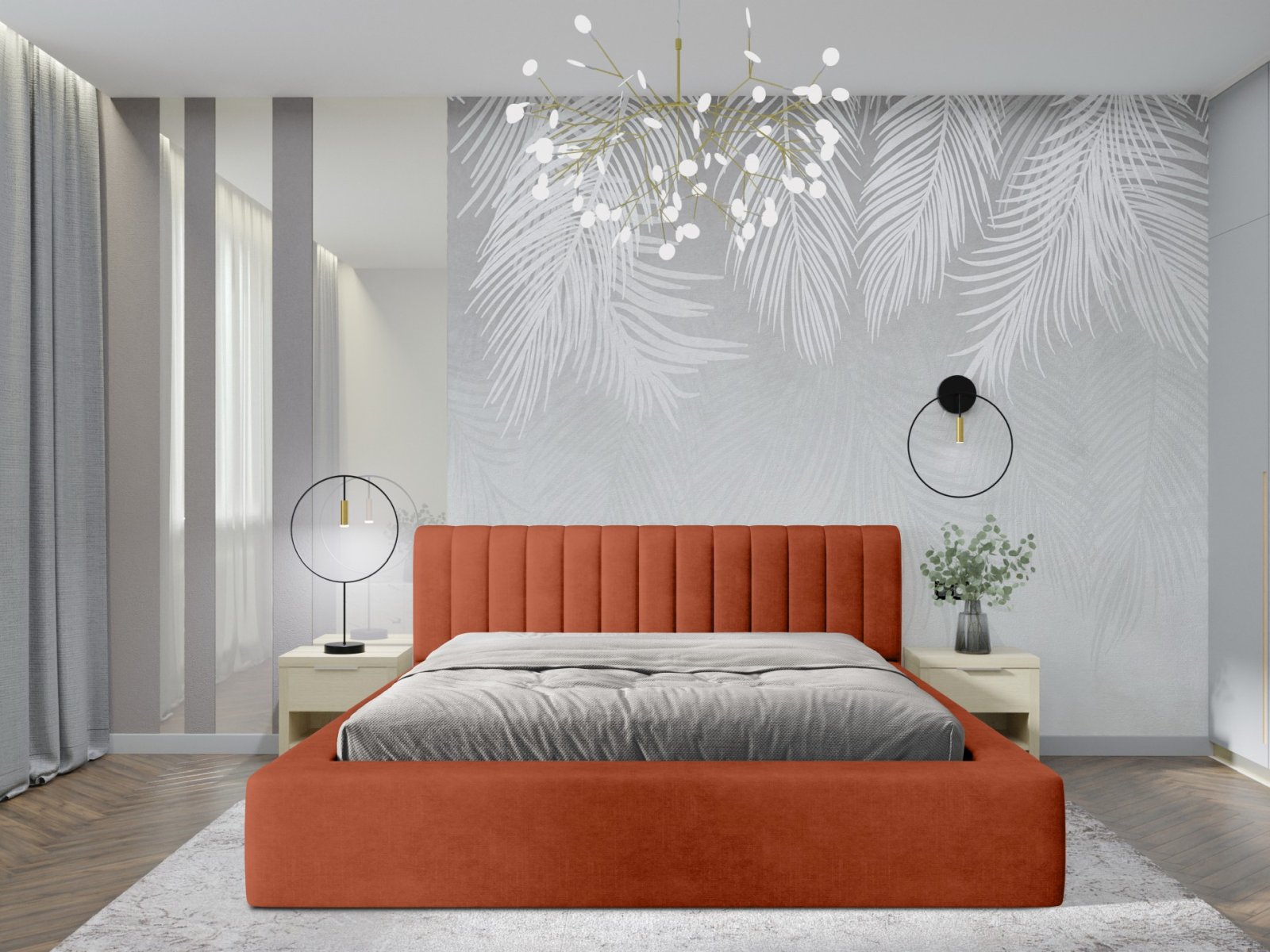 Polsterbett Faroa Samtstoff 180x200 mit Metallrahmen Macau Brick