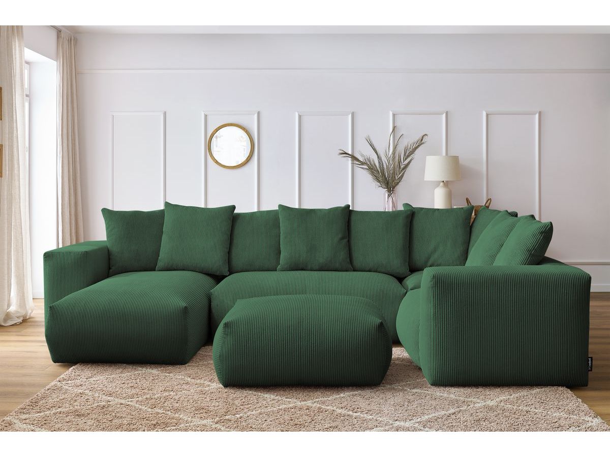 Bobochic Voltaire Wohnlandschaft mit Pouf 356 × 214 cm Cordsamt Grün Ecke links