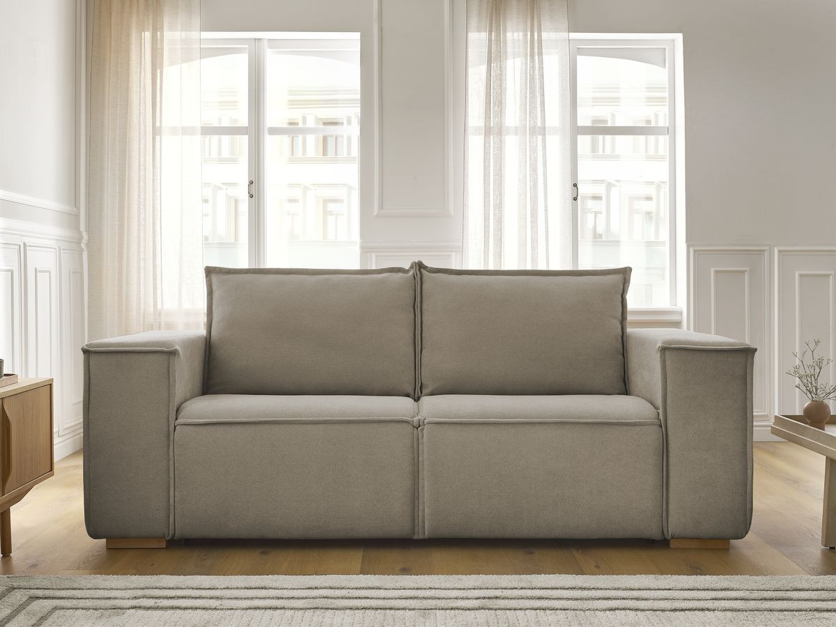 Bobochic Chelsea Schlafsofa 3-Sitzer Strukturstoff Taupe, Liegefläche 140 × 200 cm