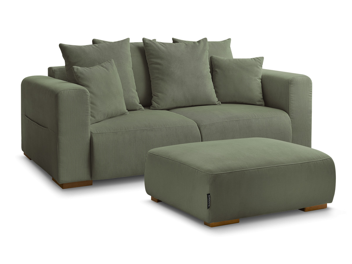 Bobochic Sidonie Sofa 3-Sitzer mit Pouf Cordsamt Grün