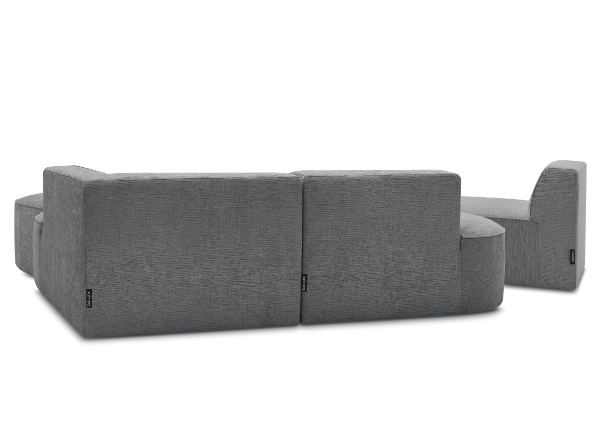 Bobochic Rousseau Ecksofa mit Sofamodul und Pouf Strukturstoff Dunkelgrau Ecke rechts