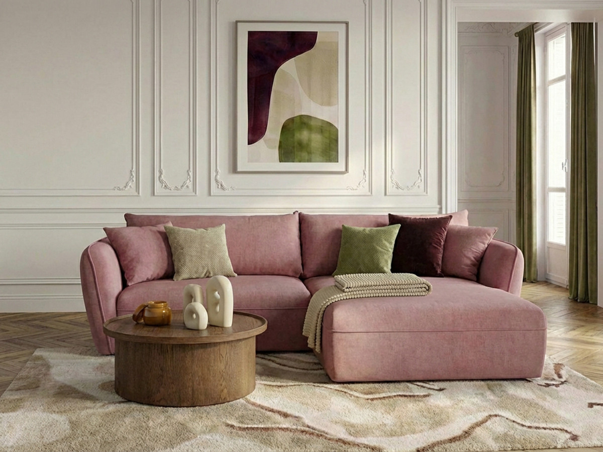 Bobochic Luigi Ecksofa Strukturstoff Rosa Ecke rechts