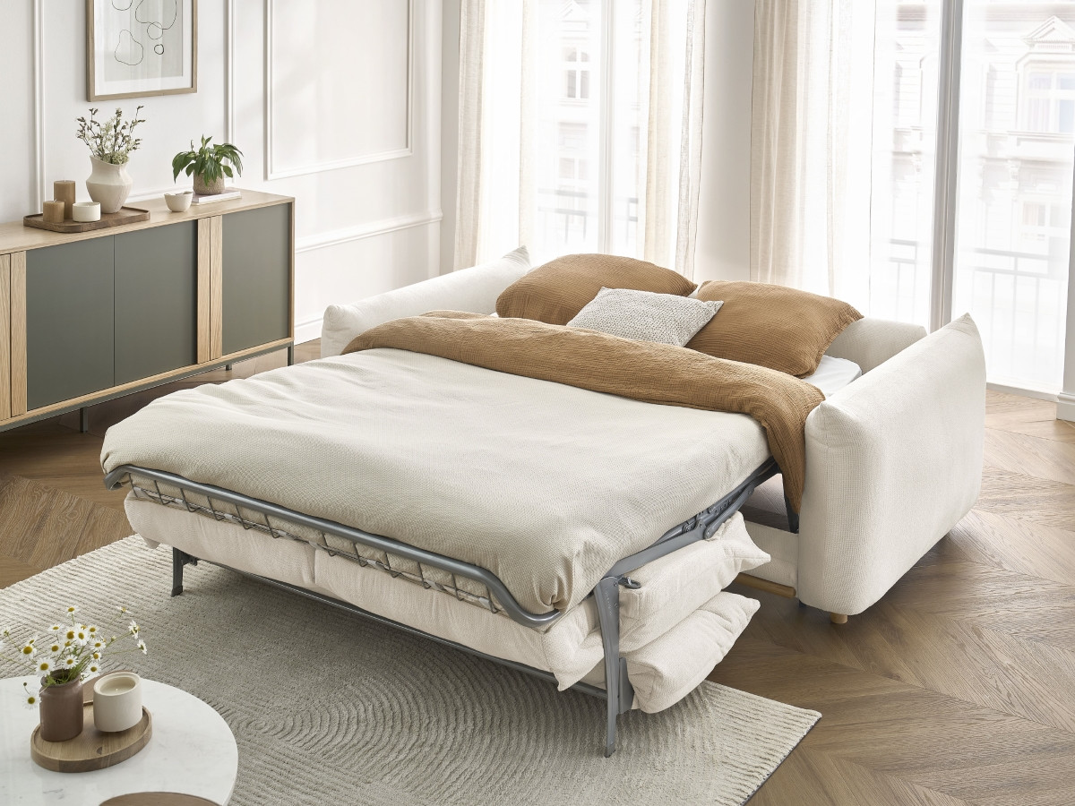 Bobochic Ernest Schlafsofa 3-Sitzer, Liegefläche 190 × 140 / 160 cm Stoff Beige, Liegefläche 160 × 190 cm