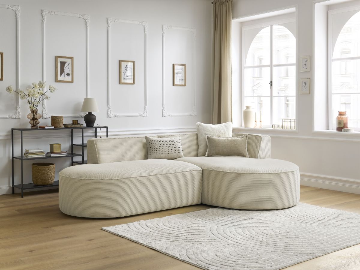 Bobochic Rousseau Ecksofa Cordsamt Beige Ecke rechts