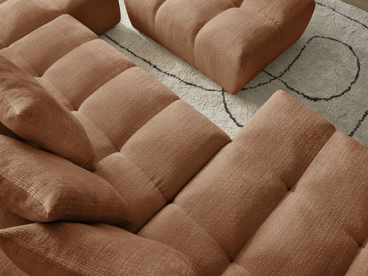 Bobochic Anakin Wohnlandschaft mit Pouf, Liegefläche 137 × 382 cm, 10 Kissen Strukturstoff Orange