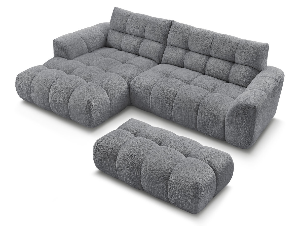 Bobochic Jaya Ecksofa mit Pouf Chenille Grau Ecke links
