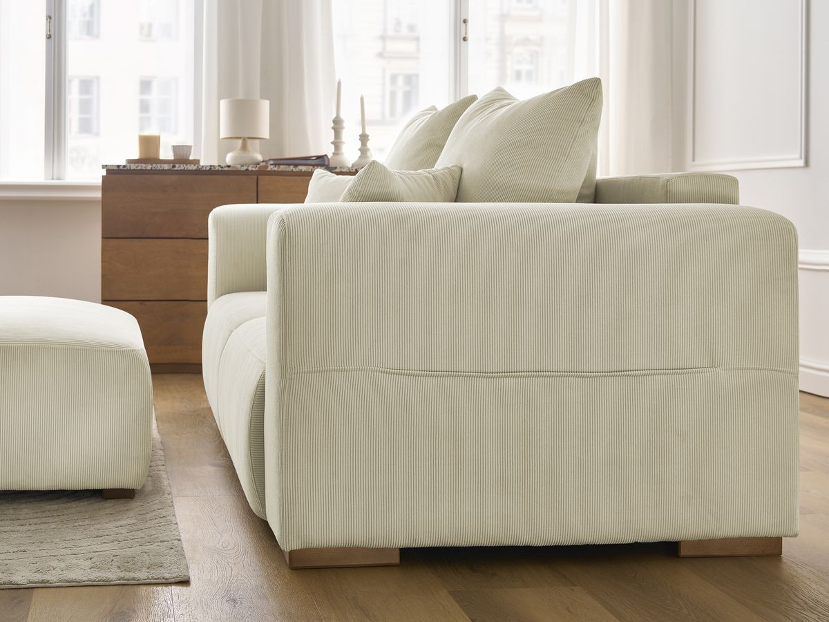 Bobochic Sidonie Sofa 3-Sitzer mit Pouf Cordsamt Beige