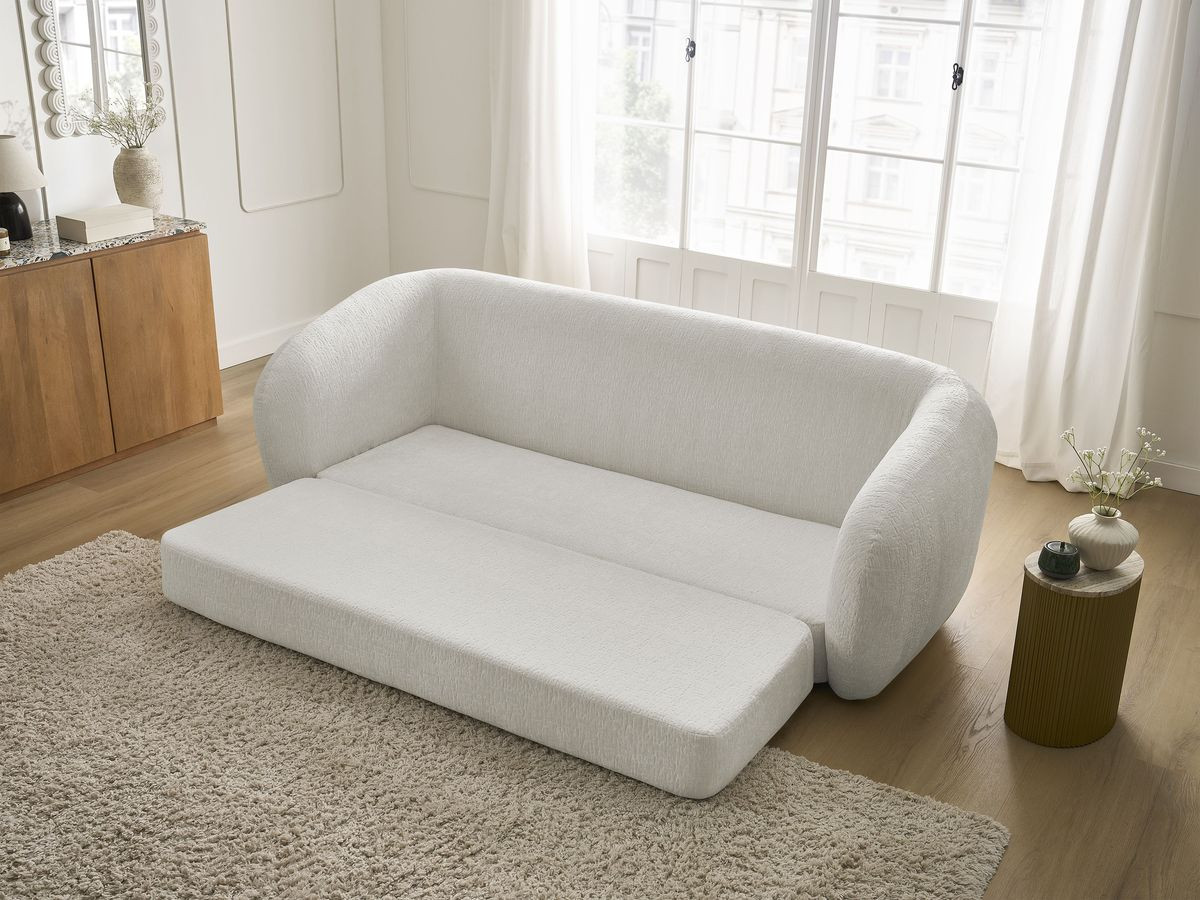 Bobochic Neyo Schlafsofa 3-Sitzer Strukturstoff Weiß