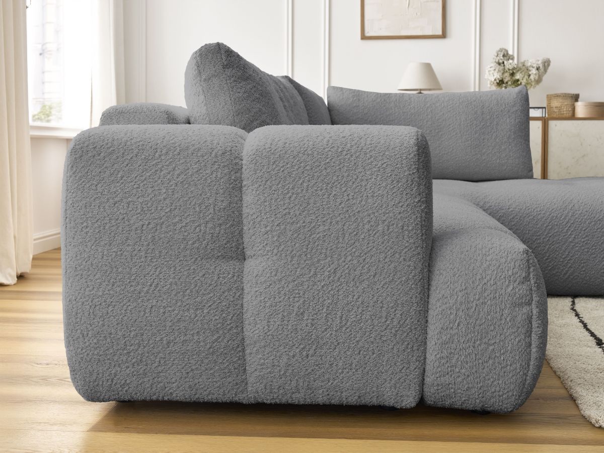Bobochic Fuji Ecksofa mit Schlaffunktion und Bettkasten 282 × 204 cm Bouclé-Stoff Dunkelgrau Ecke rechts