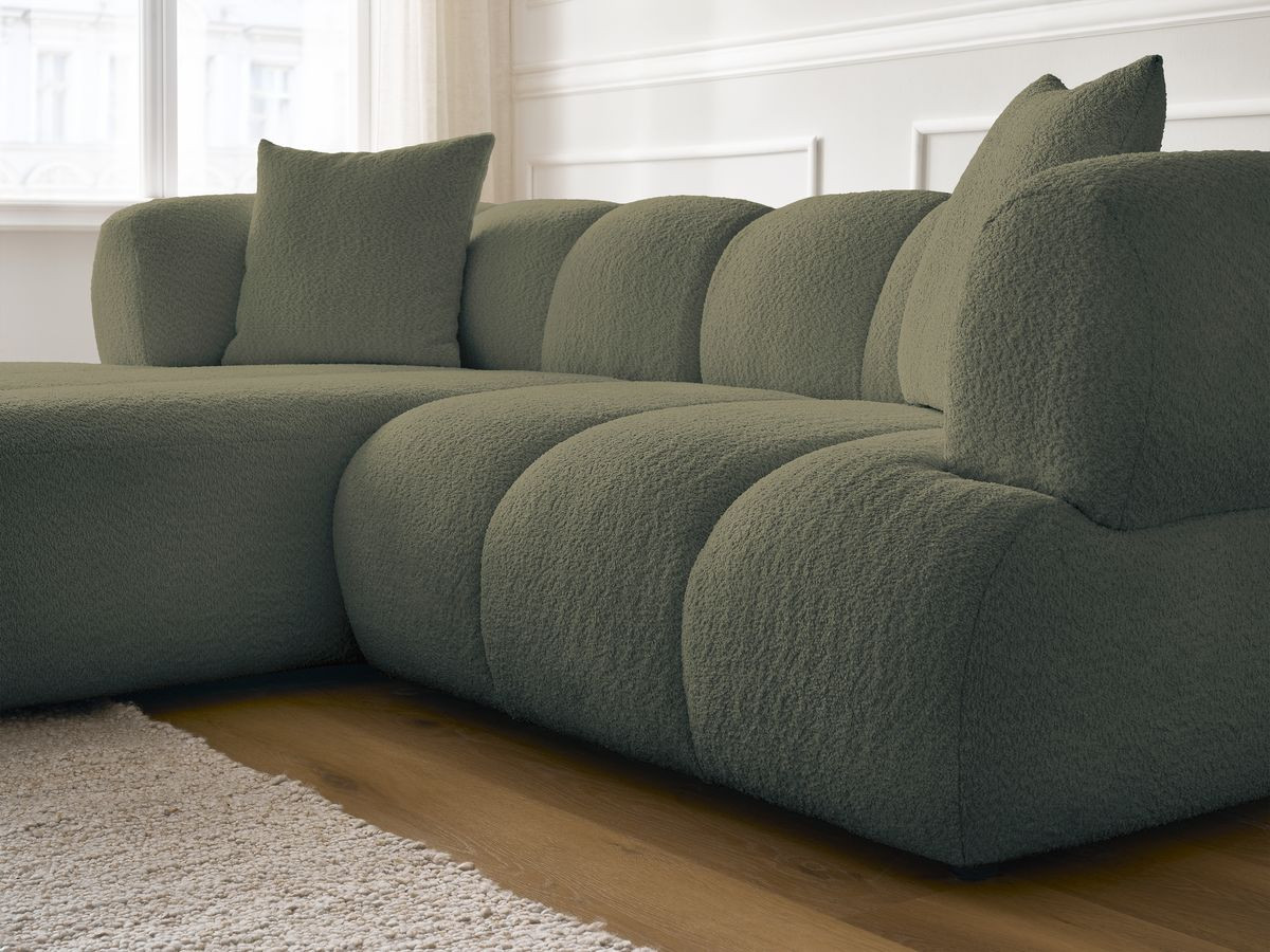 Bobochic Pamira Ecksofa Bouclé-Stoff Grün Ecke links