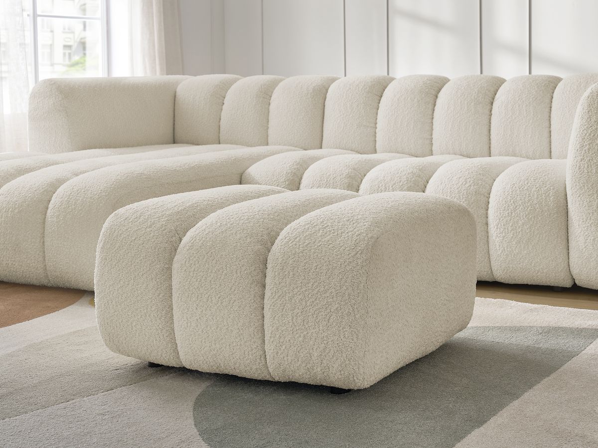 Bobochic Talia Ecksofa mit Pouf Bouclé-Stoff Beige Ecke links