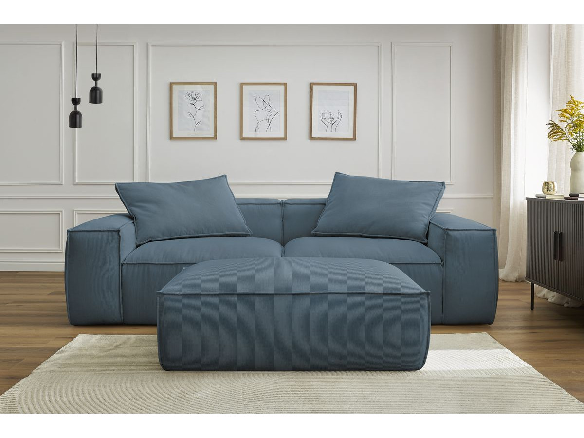 Bobochic Boheme Sofa 4-Sitzer mit Pouf Cordsamt Dunkelblau